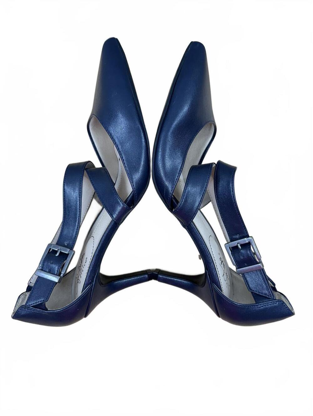 LifeStride Navy Blue Pointed Toe Slingback Heels Y2K Glam - Picture 4 of 8